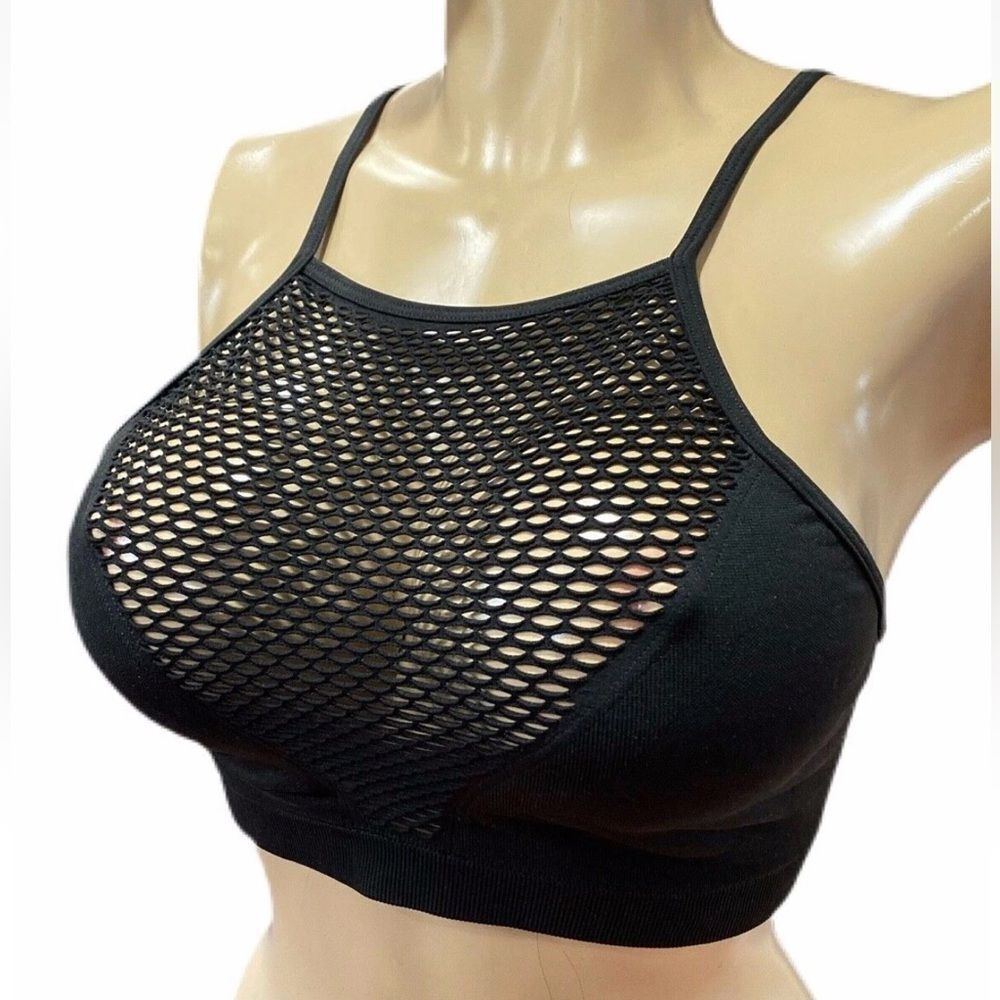 Victoria’s Secret Seamless Comfort High Neck fishnet sport bra Black Small